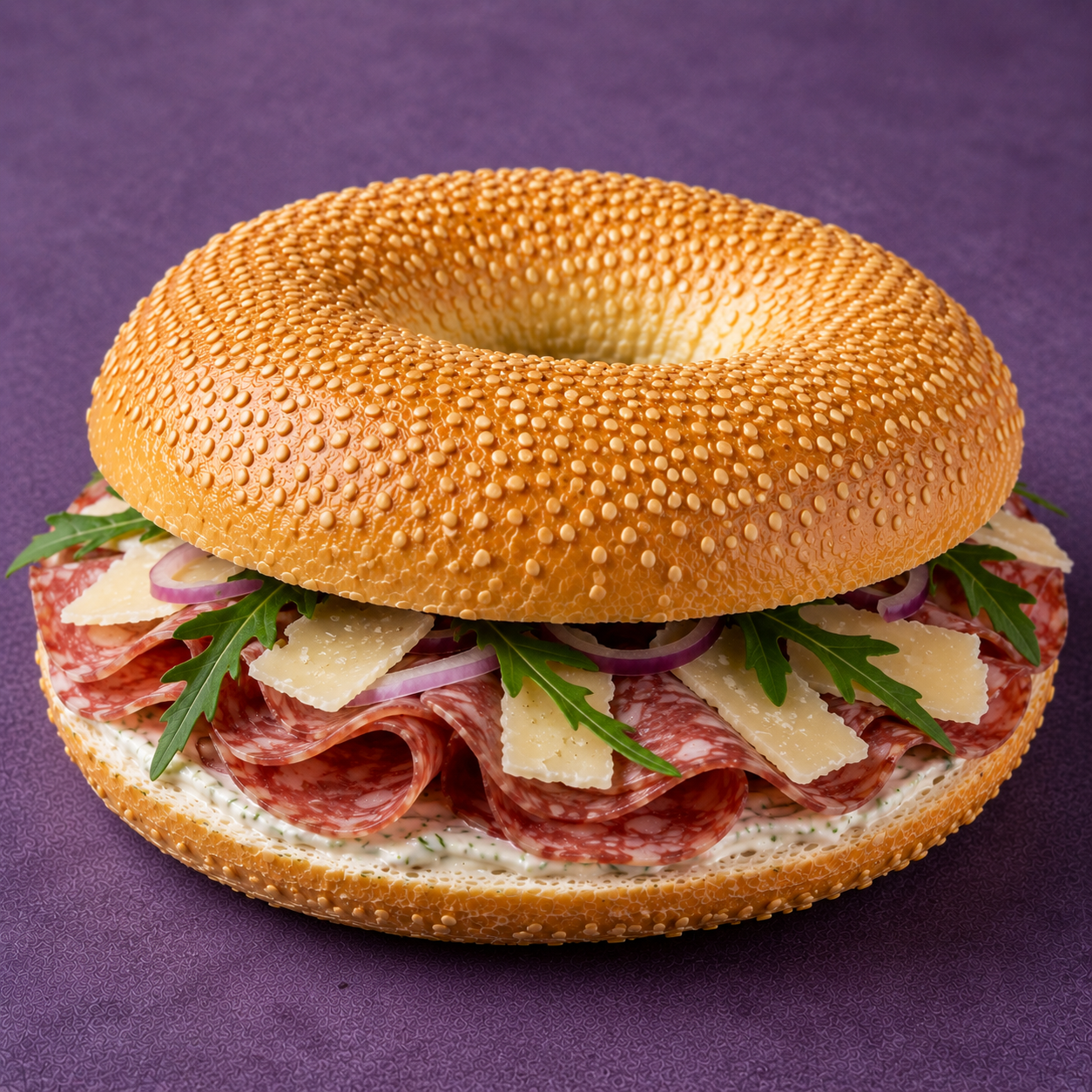 Belegte Bagels, Italienische Salami, Grana Padano