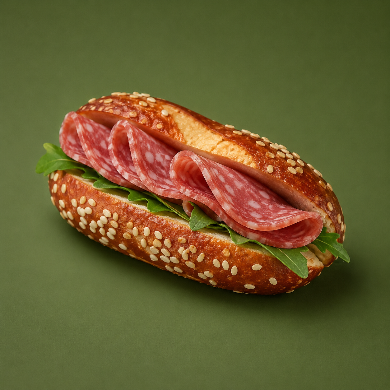Belegte Mini-Laugenstangen, Salami
