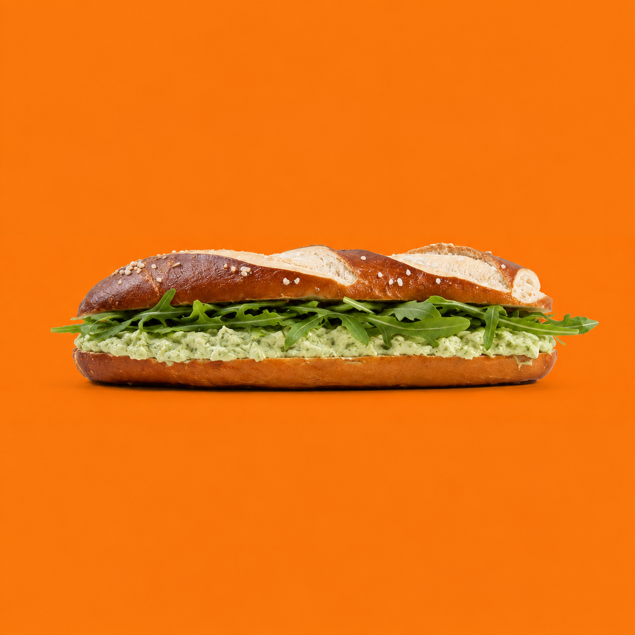 Belegte Laugenstangen, Rucola Creme