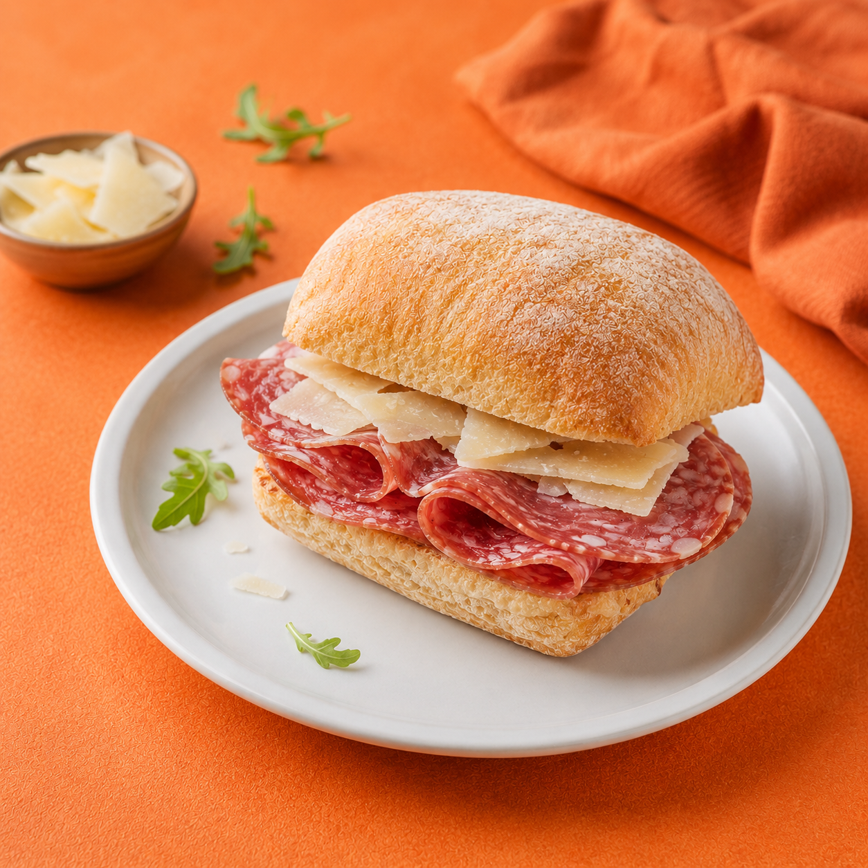 Mini-Ciabatta, italienische Salami mit Grana Padano