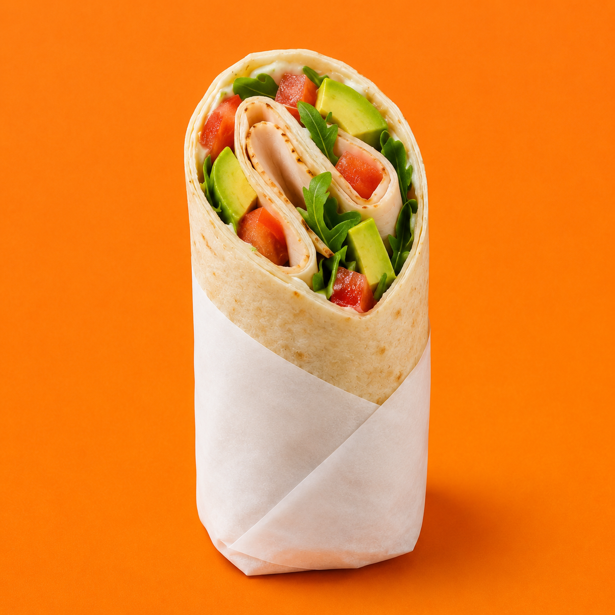 Mini-Wraps, Putenbrust, Avocado, Tomate, Rucola