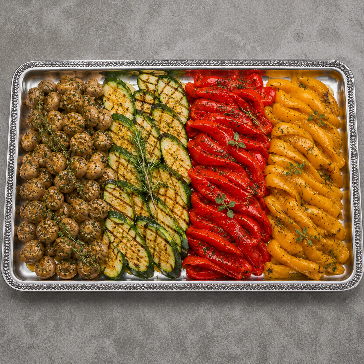 Antipasti Platte, Egerlinge, Zucchini, Paprika - Für 10 Personen