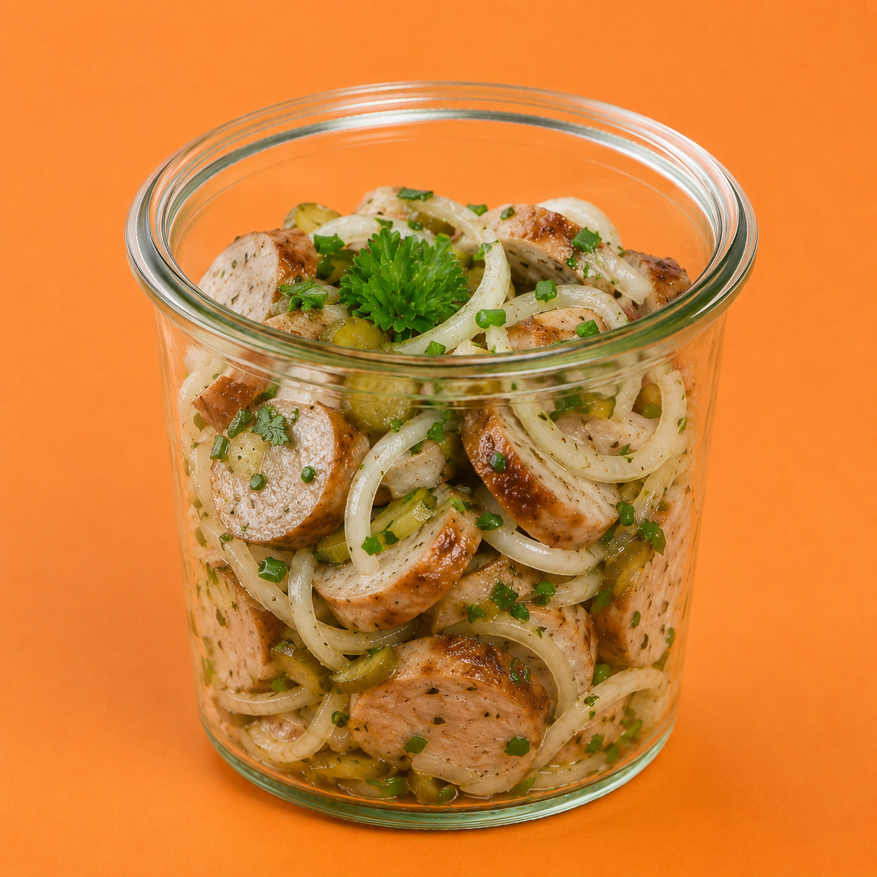 Fingerfood im Schraubglas, Bratwurstsalat