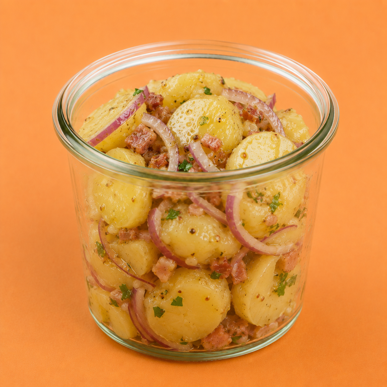 Fingerfood im Schraubglas, Fränkischer Kartoffelsalat mit Zwiebeln