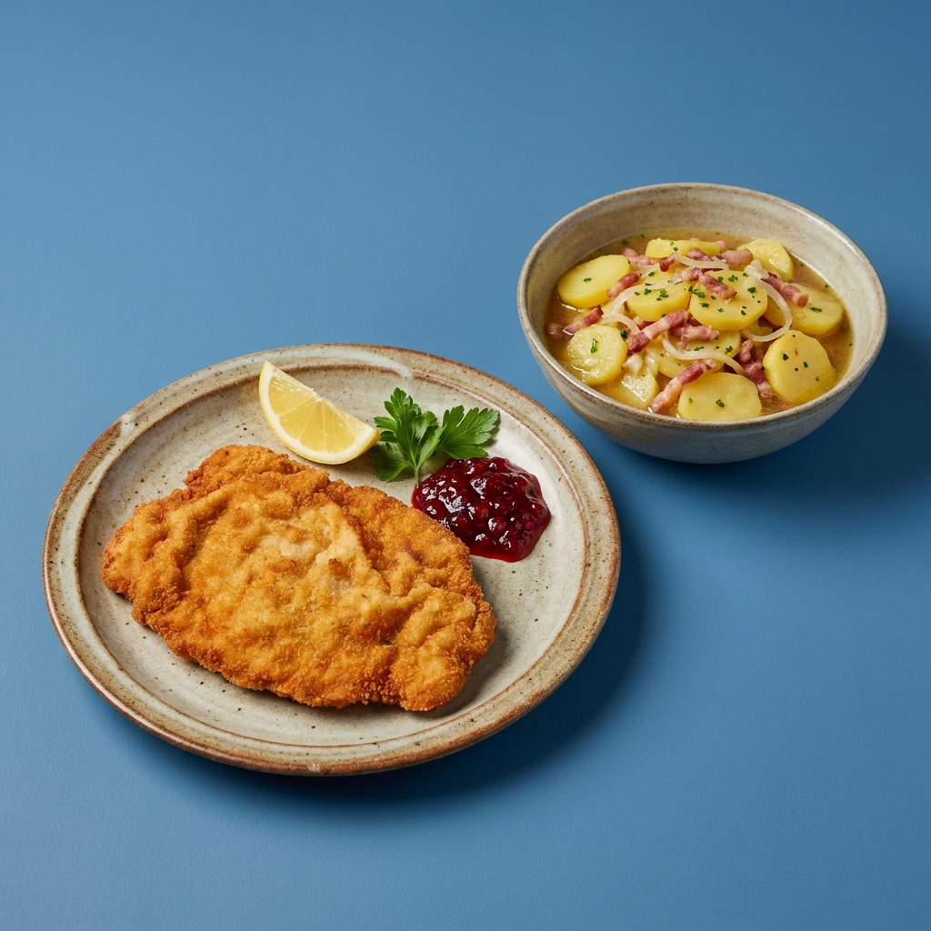 Schweineschnitzel Wiener Art mit Kartoffelsalat