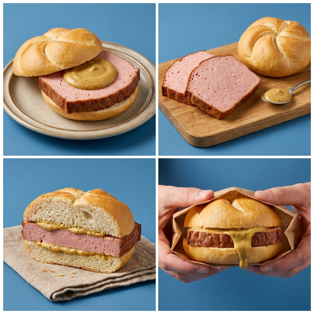 Leberkäse mit Kaisersemmel und Senf