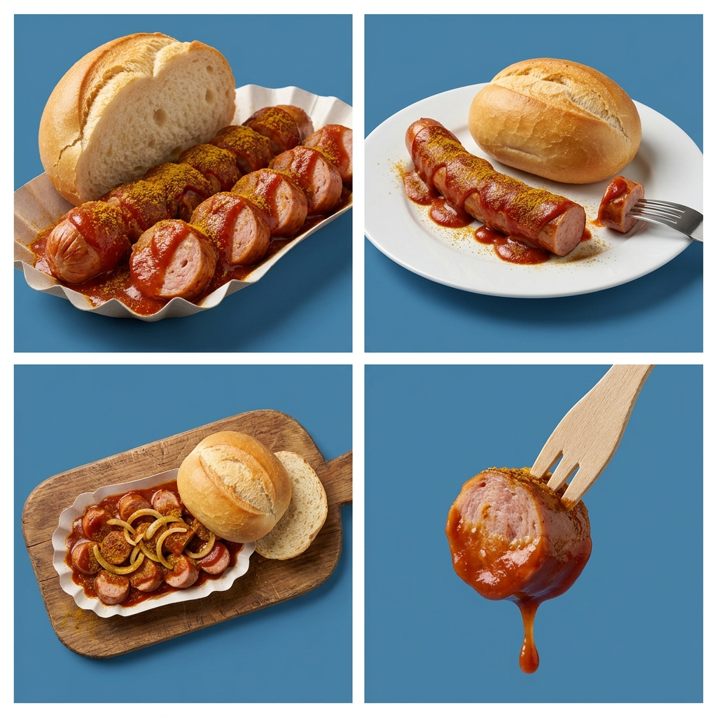 Currywurst mit Brötchen