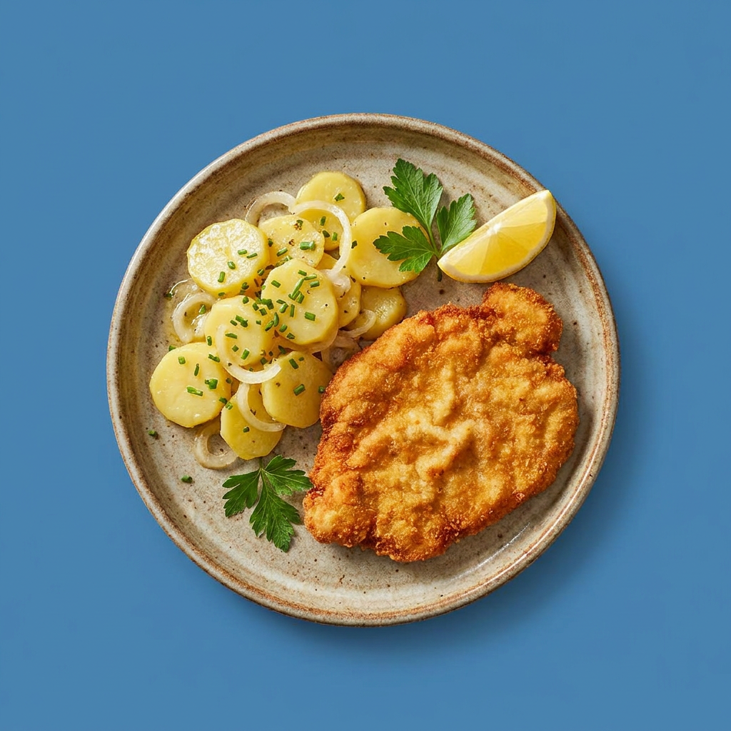 Hühnchenschnitzel Wiener Art mit Kartoffelsalat