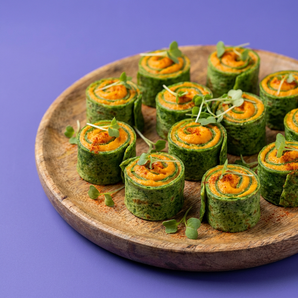 Fingerfood, Spinatcrèpes mit Süßkartoffelcreme