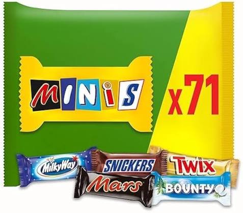 Mini-Schokoriegel, 20 Stück, Mars, Bounty, Milky Way, Snickers, Twix